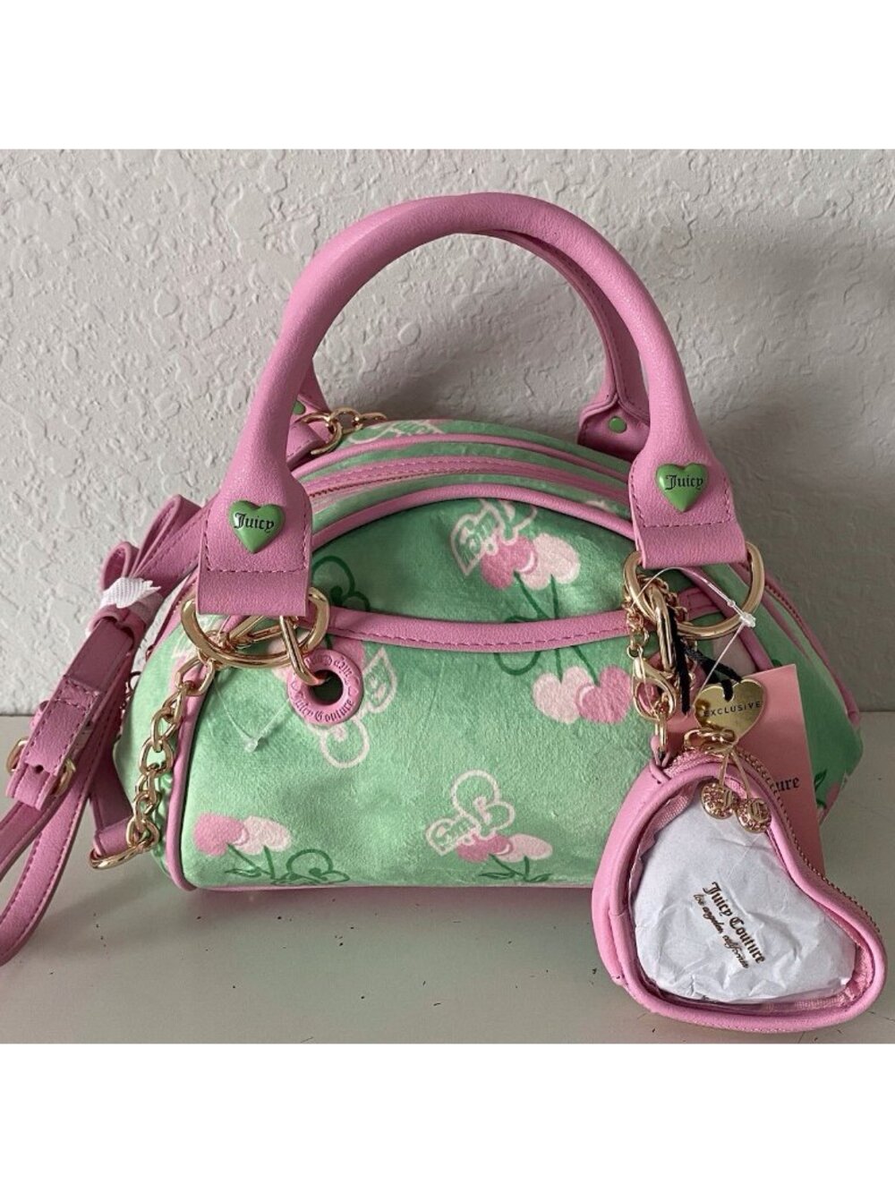 Juicy Couture Retro Juicy Satchel Cherry Gelato In Retro Green‎ W/Coin Purse NEW
